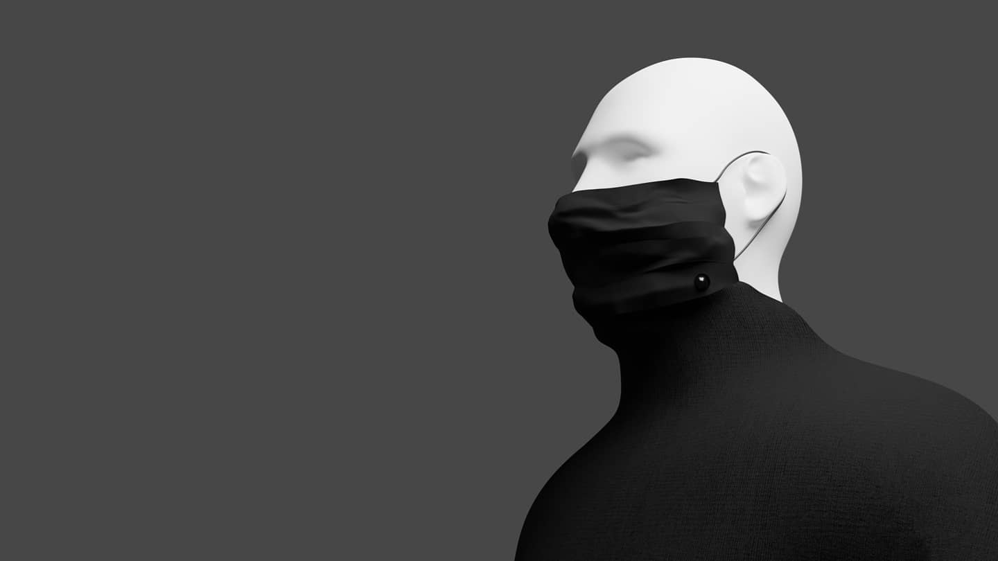 Soft fabric mask variant reading as an extension of the collar