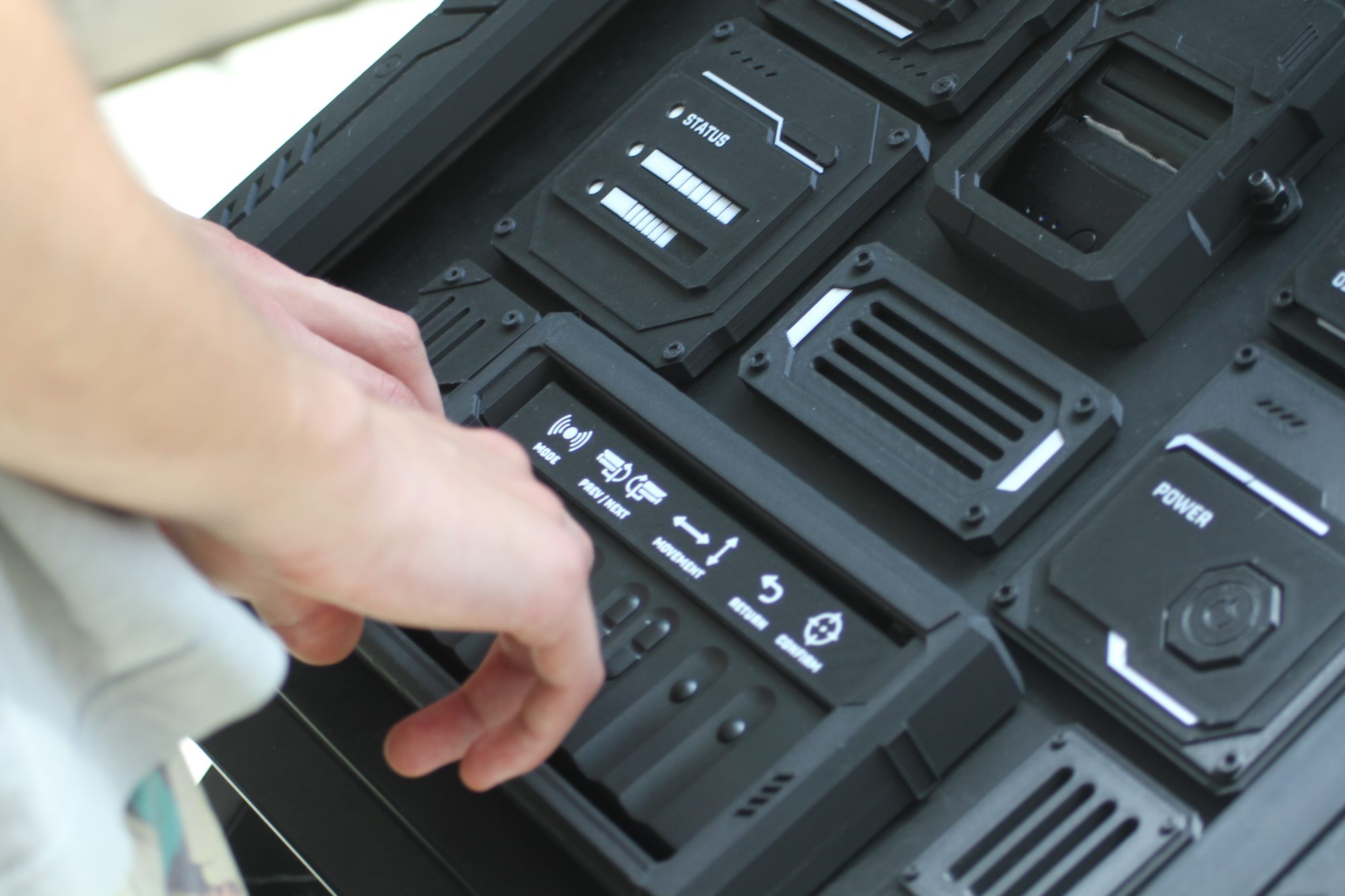 A visitor operating the installation