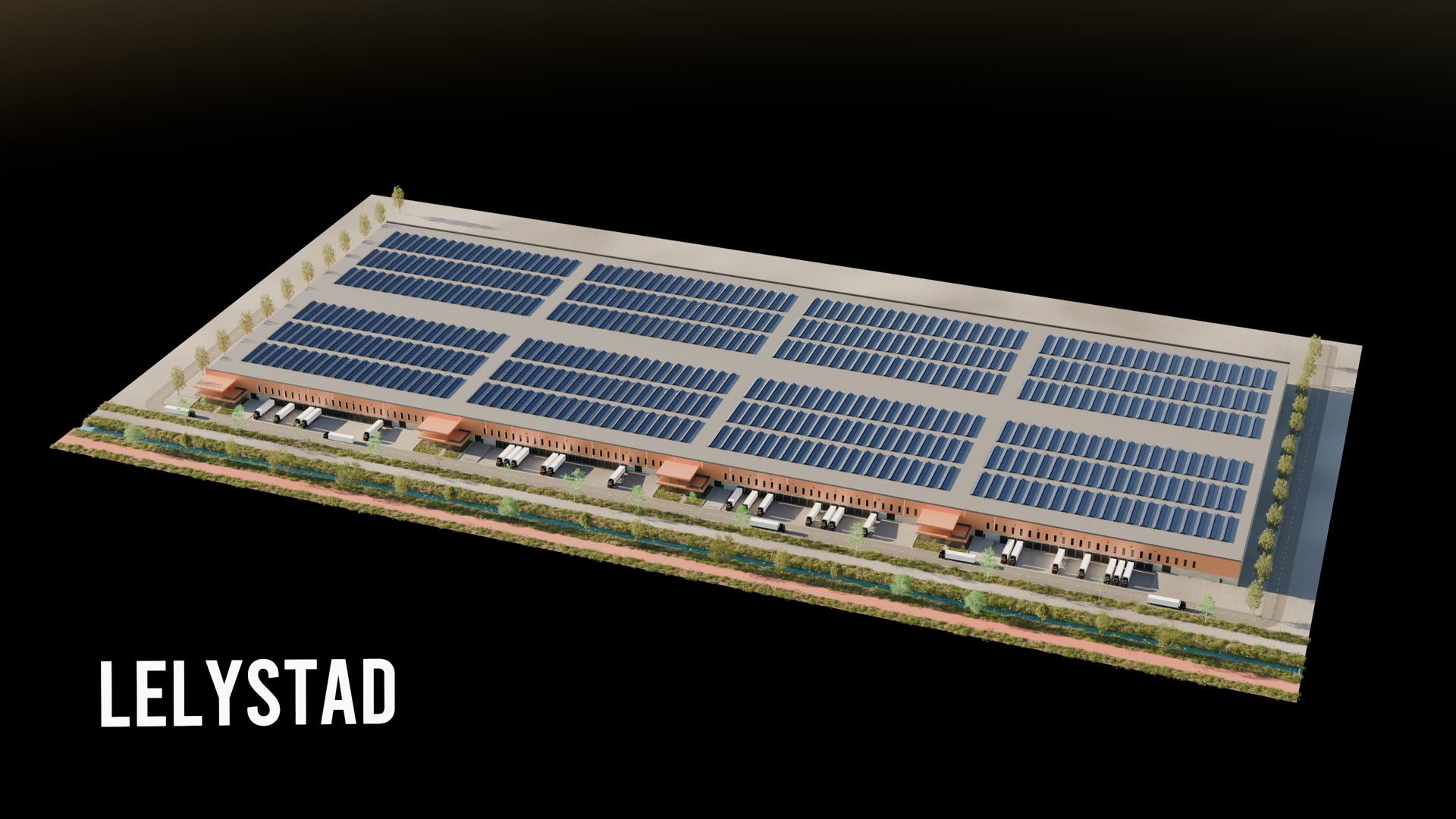 Lelystad site model showing the full roof and dock layout