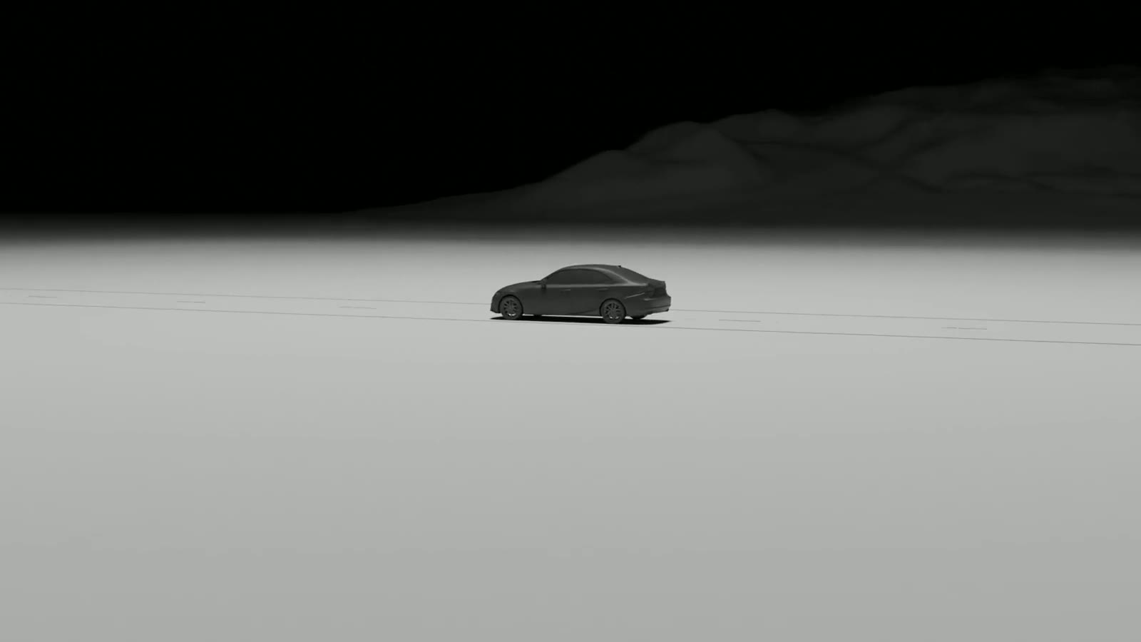 The car alone on an endless white plane